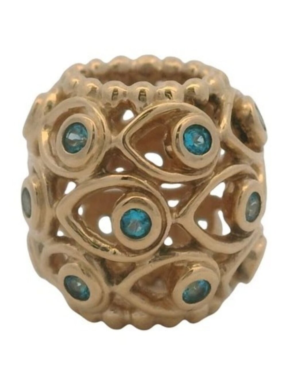 Pandora Rare Retired Solid 14kt Yellow Gold "Ocean's Treasures" Blue Topaz Charm